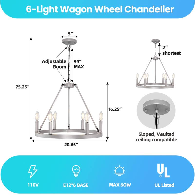 6/12-Light Wagon Wheel Farmhouse Chandelier