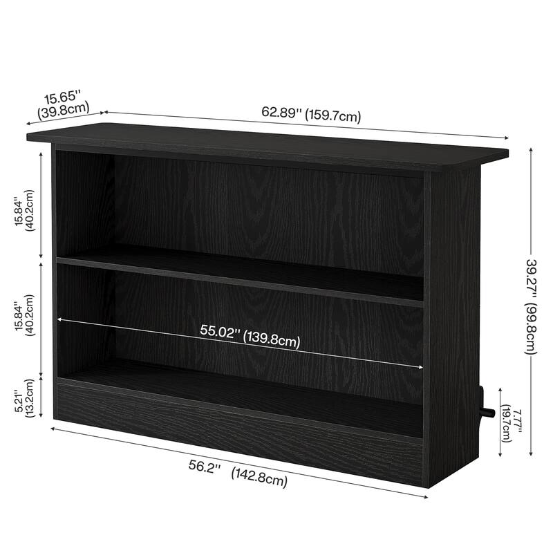 63-Inch 2-Tier Bar Table with Footrest, Modern Coffee Cabinet