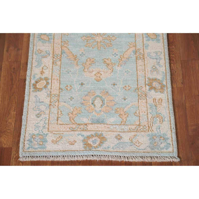 Light Blue Oushak Turkish Accent Rug Hand-Knotted Wool Carpet - 2'2"x 4'0"
