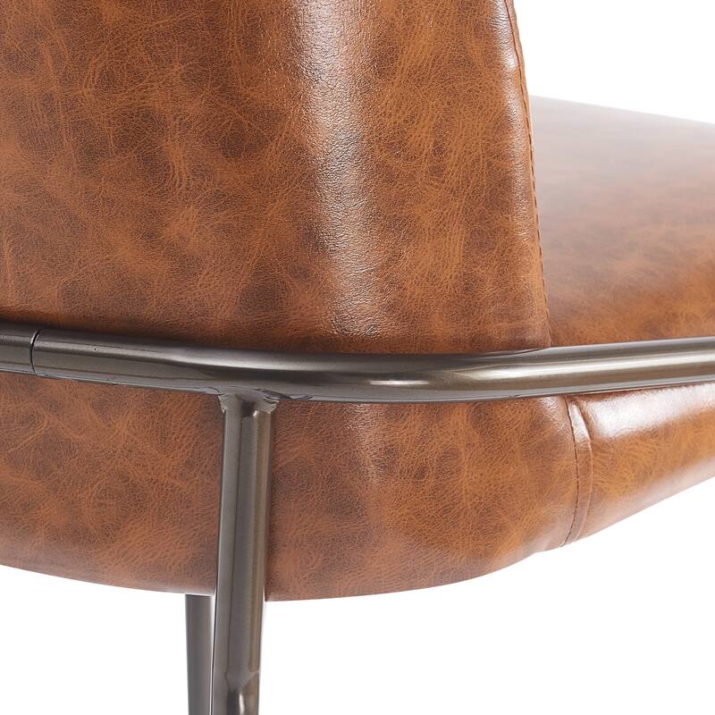 Faux Leather Upholstered Bar Stools Set of 2, Breakfast Bar Chairs with Curved Backrest, Kitchen Stools with Metal Footrest