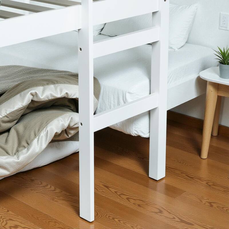 Full Size Loft Bed with Ladder, Solid Rubber Wood Frame Low Height Design with Guard Rails and Under-Bed Storage Space
