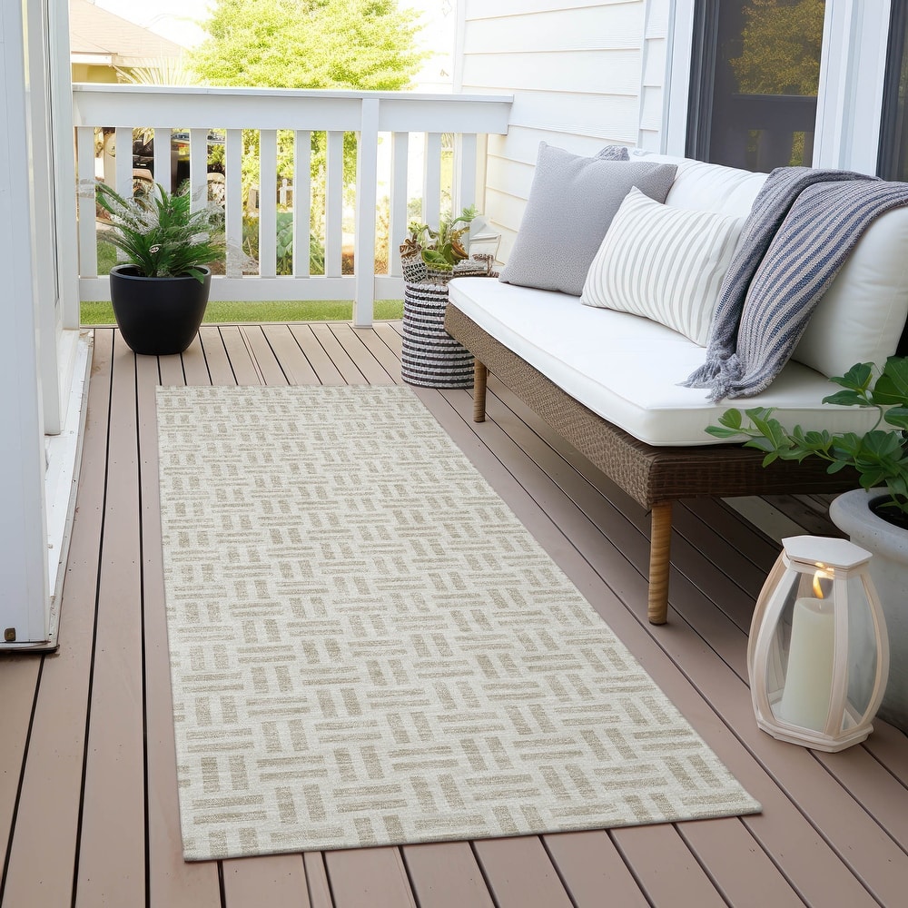 Machine Washable Indoor/ Outdoor Contemporary Basketweave Chantille Rug