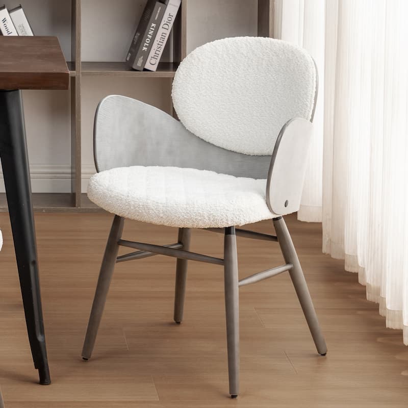 Art Leon Mid-century Modern Faux Leather and Wood Accent Dining Chair - Single - White Sherpa Fabric