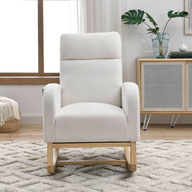 Rocking Chair Ivory Side Chair Leisure Chair Lounge Chair with Side Pocket, Simple Arm Chair Office Chair - Ivory
