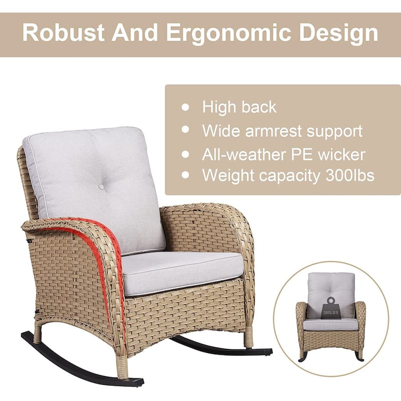Gymojoy Outdoor Rocking Chairs Table with Cushions Set of 2