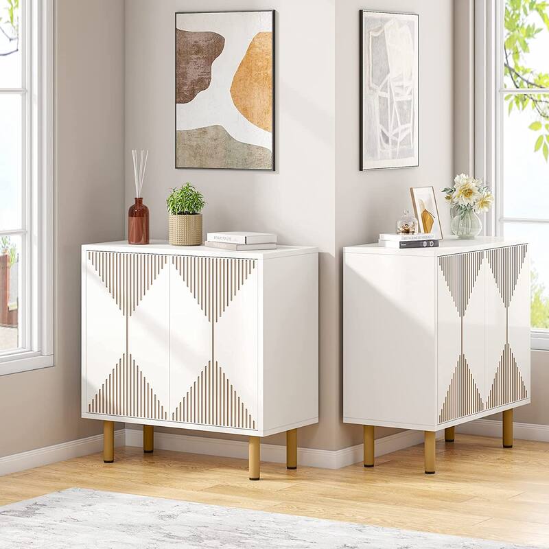 White Sideboard Buffet Set, Modern Sideboard Storage Cabinet with Door