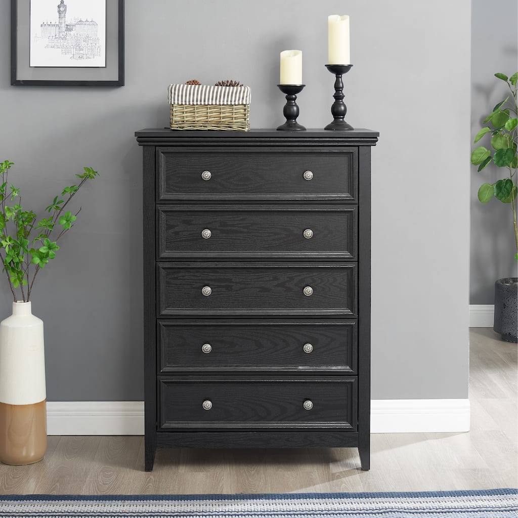 Black Farmhouse 5-Drawer Dresser, Living Room Closet Organizer