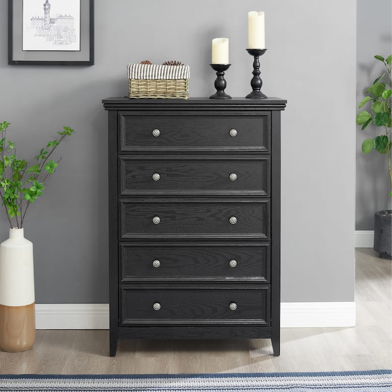 Farmhouse Modern 5-Drawer Vertical Chest, Cabinet, Storage Clothes, Storage Drawers Cabinet for Living Room - Black