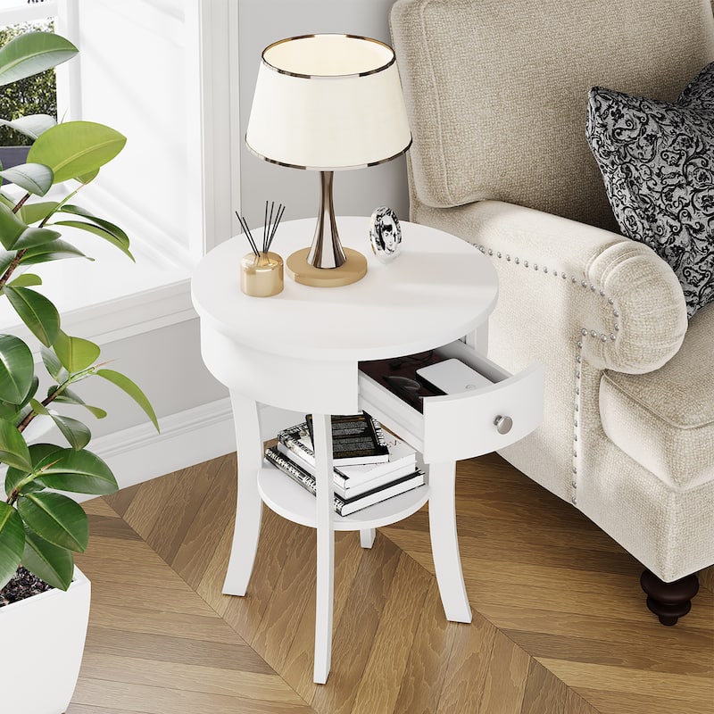Costway 2-tier Side End Sofa Table Round Nightstand for Bedroom Living