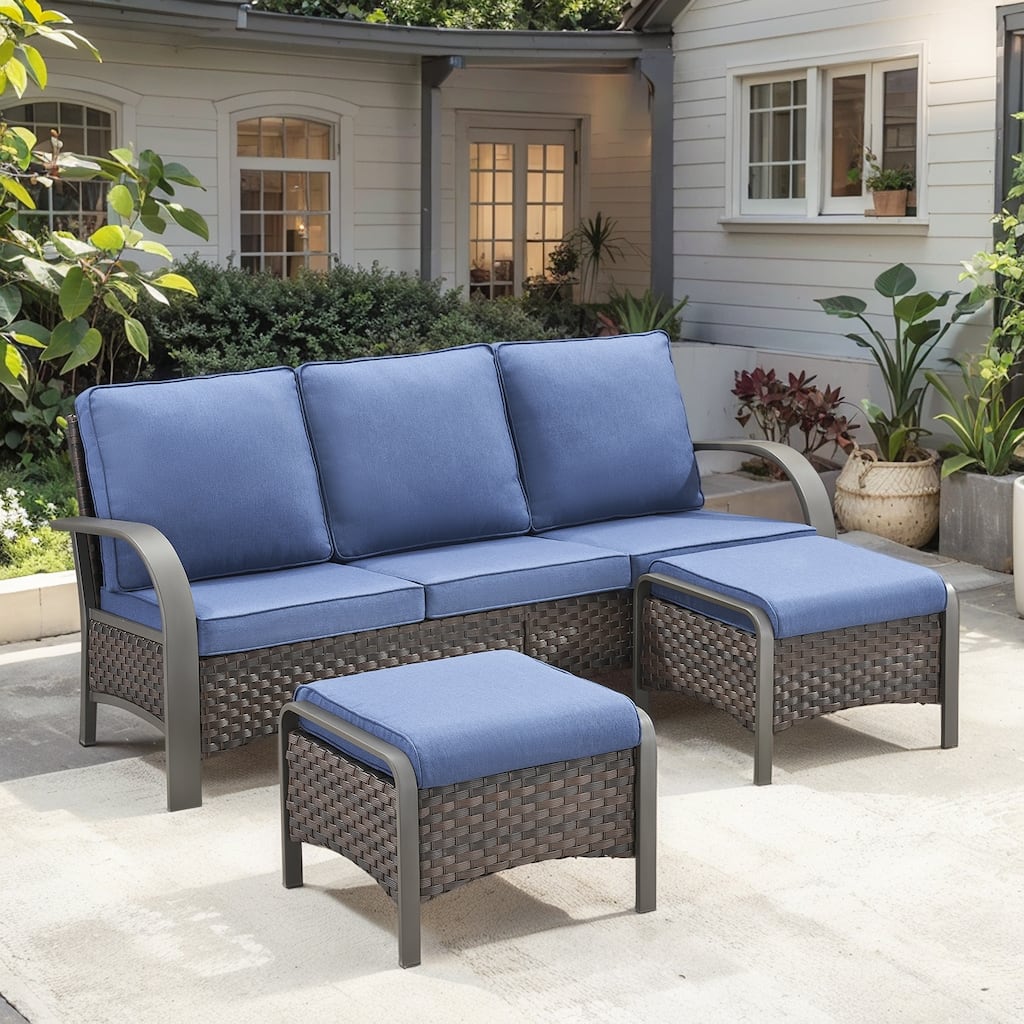 Meyreso Outdoor Brown Wicker Conversation Set with 4-Inch Cushions