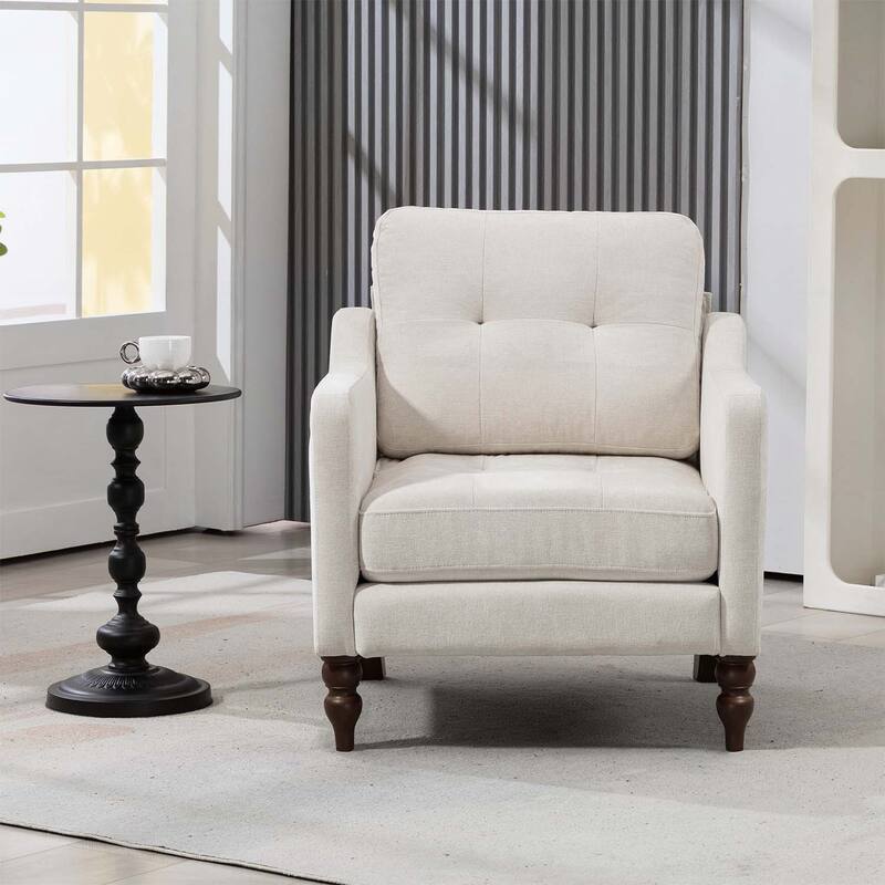 Accent Chair with USB Charging,Ergonomic Backrest,and Retro Wooden Legs - Beige
