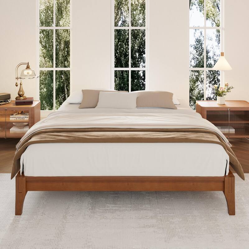 Open Frame Bed Bamboo Wood Platform Bed Wood Slat Support Bed