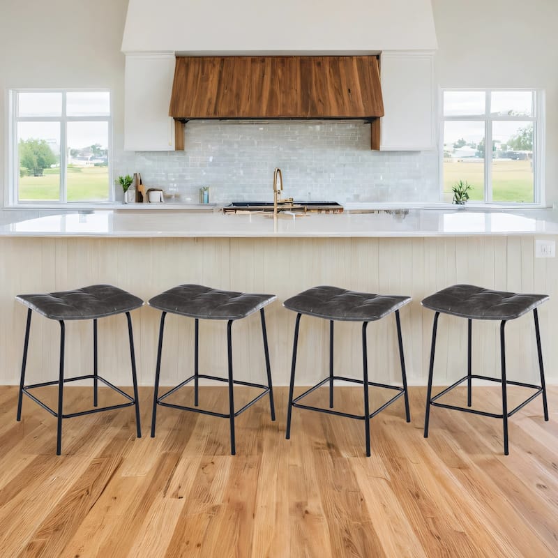 Saddle Tufted 24” Height Breathable Faux Leather Counter Stools
