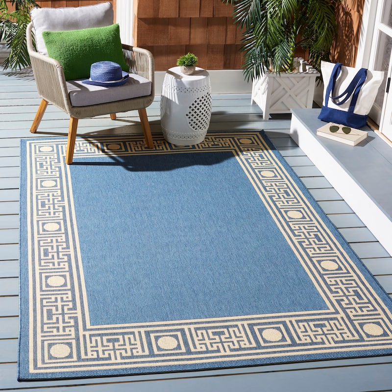 SAFAVIEH Courtyard Alix Indoor/ Outdoor Waterproof Patio Backyard Rug - 4' x 5'7" - Blue/Beige