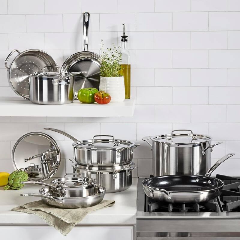Cuisinart 15 Piece Cookware Set, MultiClad Pro Triple Ply, Silver