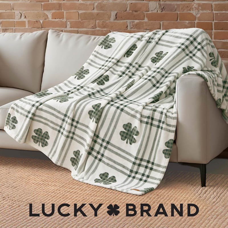 Lucky Brand Lucky Clovers Plush Throw Blankets