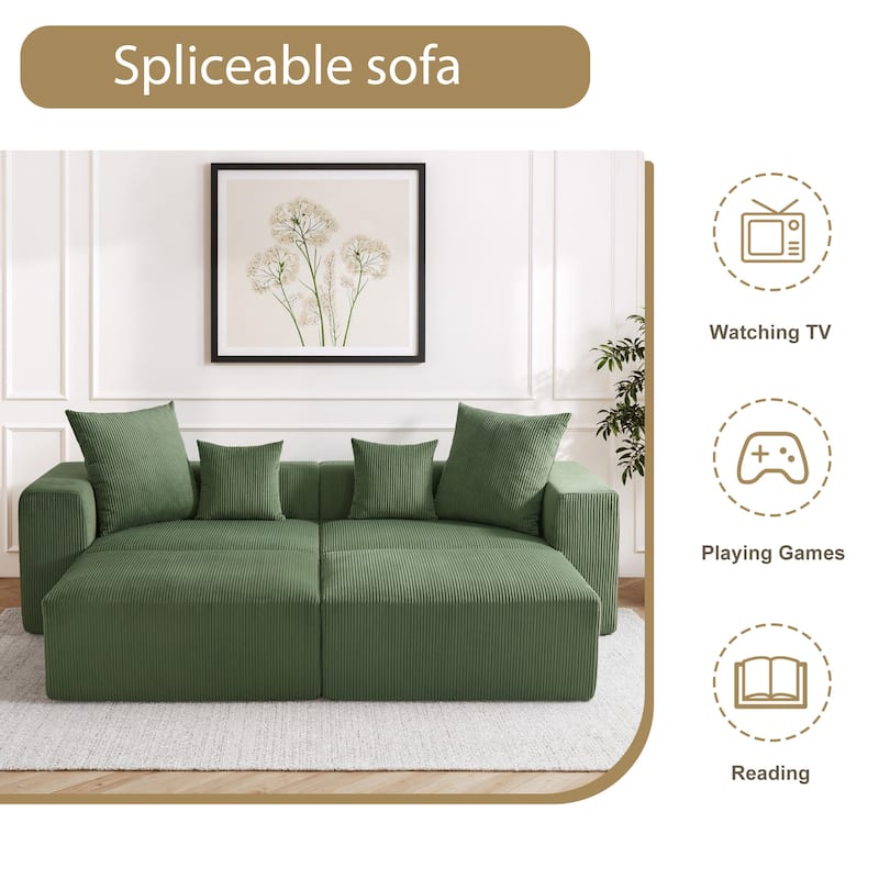 Corduroy Upholstered Modular Sectional Sofa with Ottoman