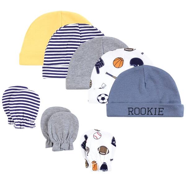 slide 1 of 1, Hudson Baby Infant Boy Cotton Cap and Scratch Mitten Set, Sports Fan, 0-6 Months - Sports Fan 0-6 Months - Sports Fan