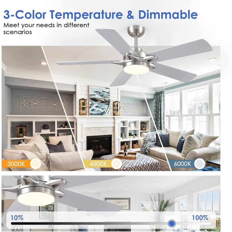 52" Indoor and Outdoor Ceiling Fan with Light Modern Ceiling Fan ,Remote and APP Conrol - 52 Inches