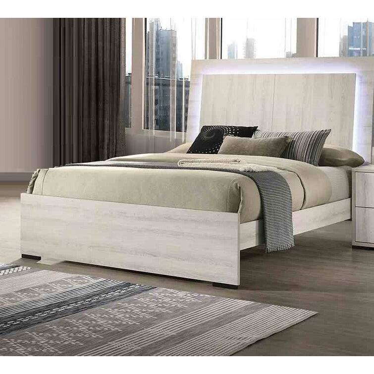 Sleek Contemporary White Wash Bedroom Furniture Set with LED Lighting