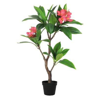 3ft Fuchsia Artificial Plumeria Flower Tree Tropical Plant in Black Pot - 36" H x 20" W x 17" DP