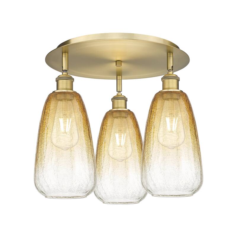 Innovations Lighting Endless Possibilities Ballston - Brookhaven Almond - 3 Light 18" Flush Mount - Brushed Brass/Amber