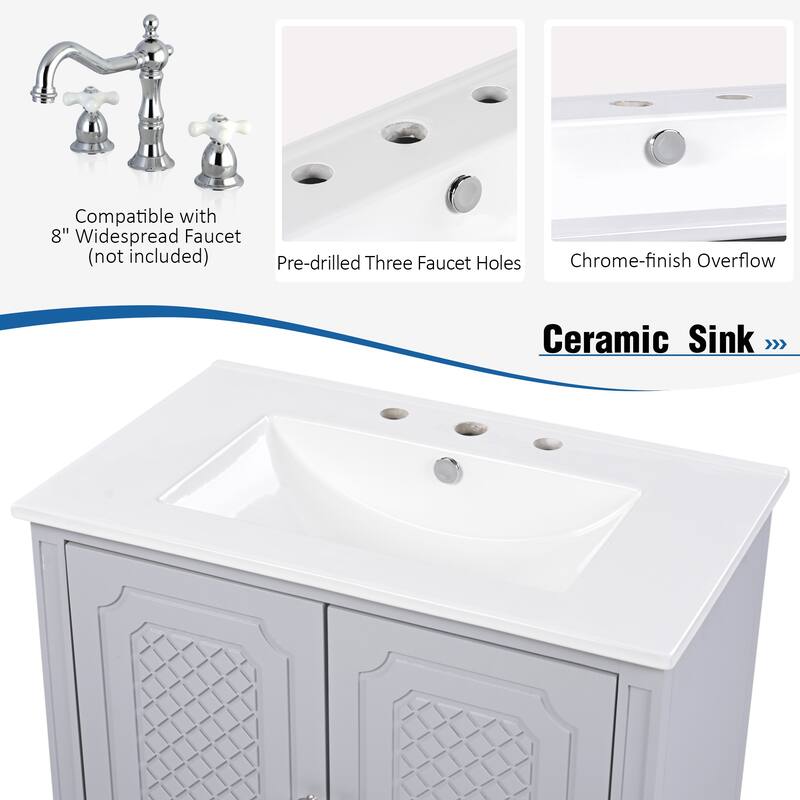 Bathroom Vanity with Sink Vintage Style,Multi-functional Storage Space