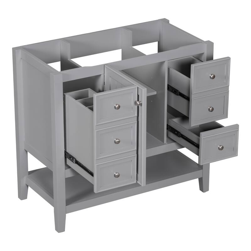 36" Blue Bathroom Vanity Cabinet, Three Drawers, One Cabinet, Open Shelf, Freestanding Design