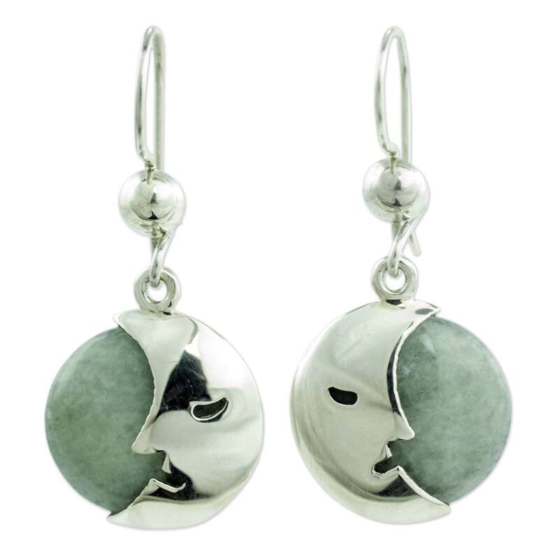Handmade Sterling Silver 'Cool Crescent Moon' Jade Earrings (Guatemala) - 1.4" L x 0.7" W x 0.2" D - 1.4" L x 0.7" W x 0.2" D - Grey - 1.4" L x 0.7" W x 0.2" D - Grey - Jade - White