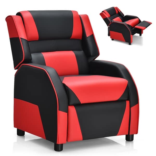 slide 2 of 49, Gymax Gaming Recliner Sofa PU Leather Armchair for Kids Youth w/ Red