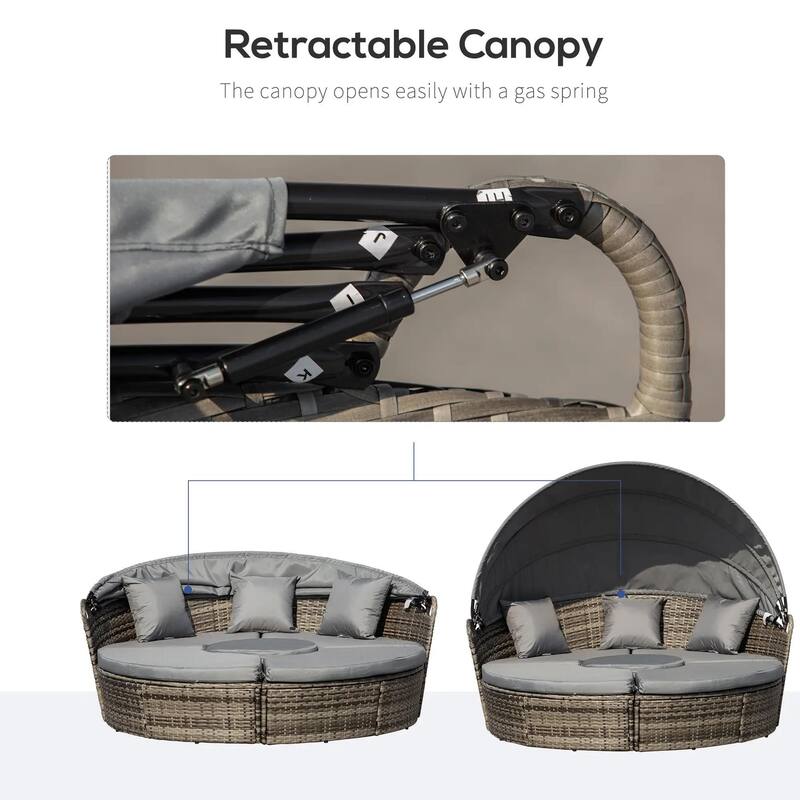 4PCS Rattan Furniture Set, Round Convertible Patio Daybed or Sunbed