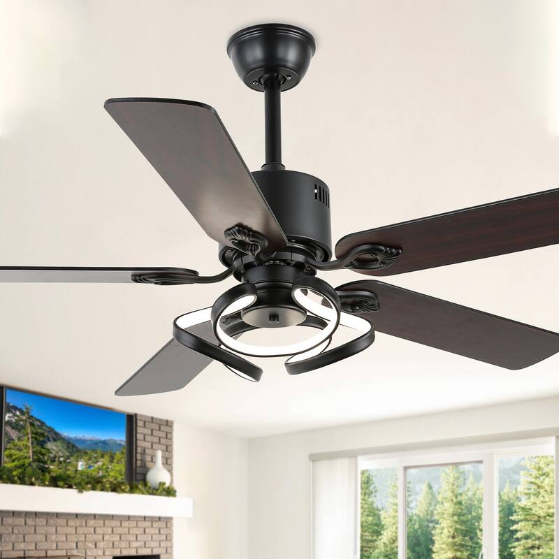 Bella Depot 52" Modern Ceiling Fan with Dimmable Light and Remote 6-Speed Reversible Motor - Black