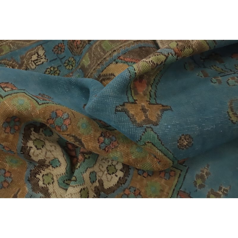 Hand Knotted Oriental 100% Wool Carpet Traditional Floral Navy Blue & Blues Tabriz Area Rug - 9' 5'' X 6' 4''