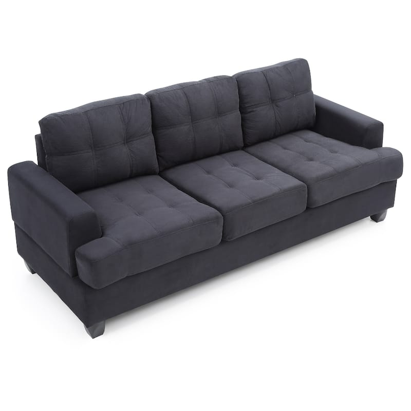 Tufted Microsuede Square Arm Straight Sofa - 79" - Black