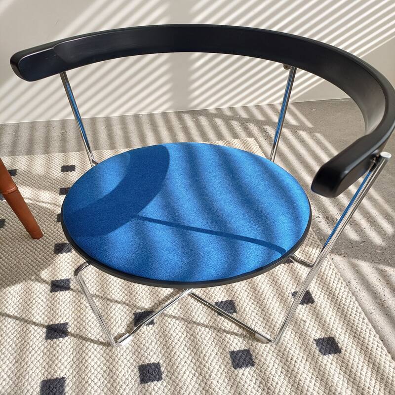 Folding Dining Chair,Chrome Frame with Wood back(Blue-1pc)