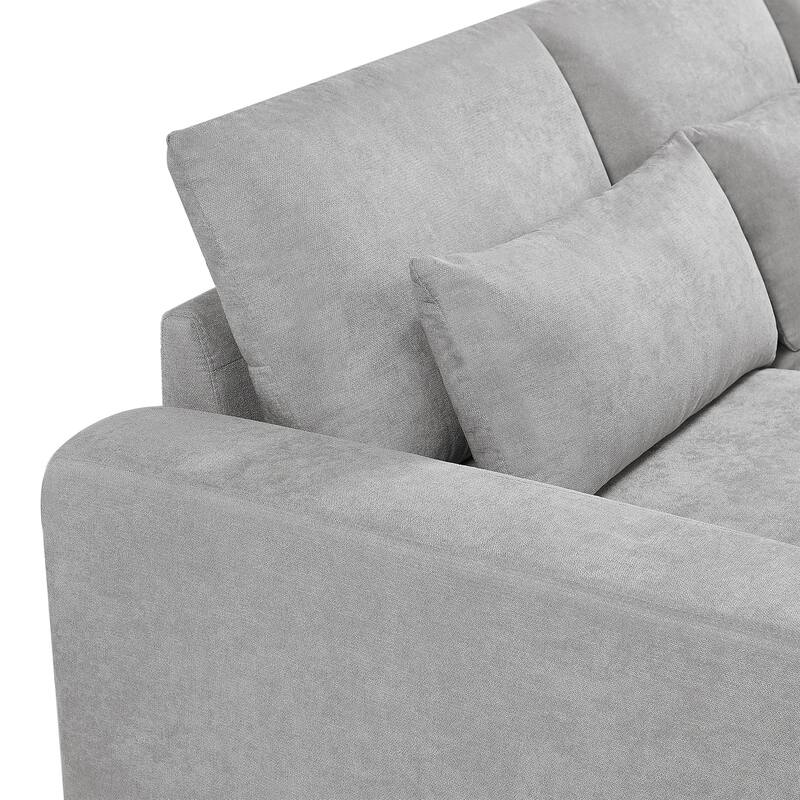 129.9" Chenille L-Shape Sectional Sofa with Reversible Chaise, Feather-Filled Cushions and Spring Support