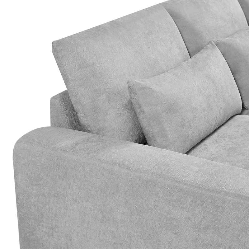 129.9" Chenille L-Shaped Sectional Sofa with Feather Cushions