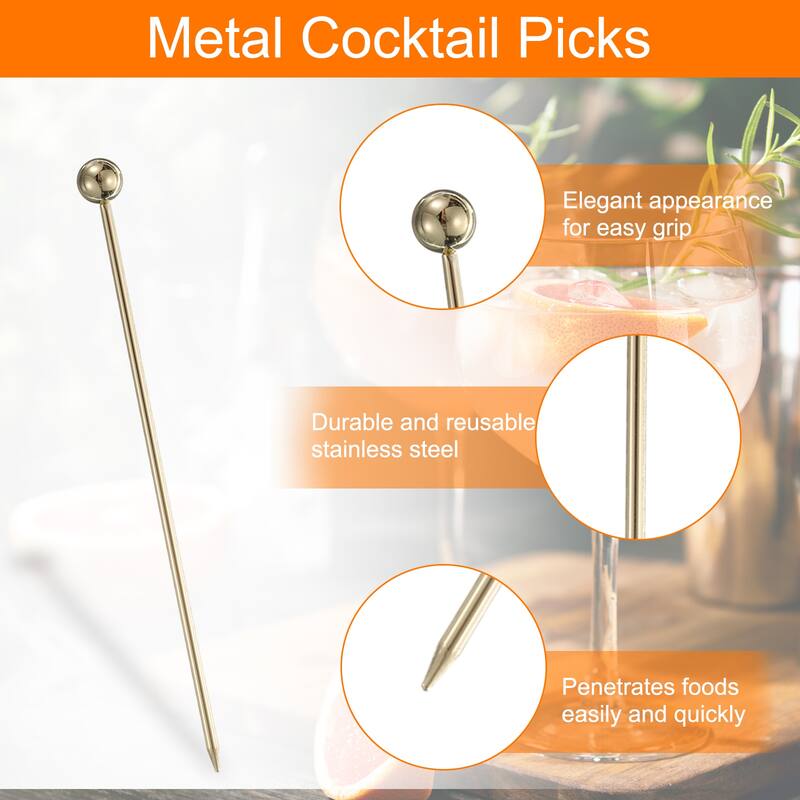 15Pcs Cocktail Toothpicks, 4.25" Metal Cocktail Picks Fruit Sticks