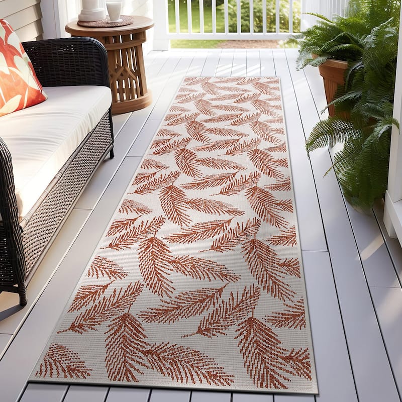 World Rug Gallery Nature Inspired Floral Indoor/Outdoor Area Rug - 2' x 7' Runner - Rust