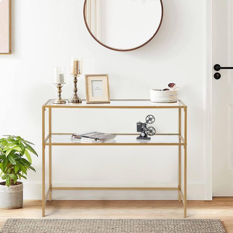 Modern Gold Frame 39.4" Entryway Console Table Glass Top