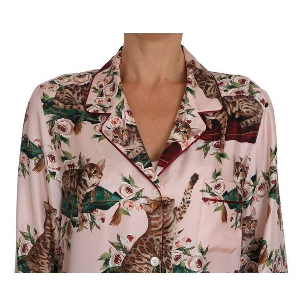 Shop Dolce Gabbana Silk Pink Bengal Cat Women S Shirt It42 M
