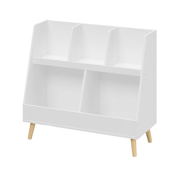 slide 2 of 7, Wooden 5 Cubbies Open Children's Bookcase with Pine Legs,White White