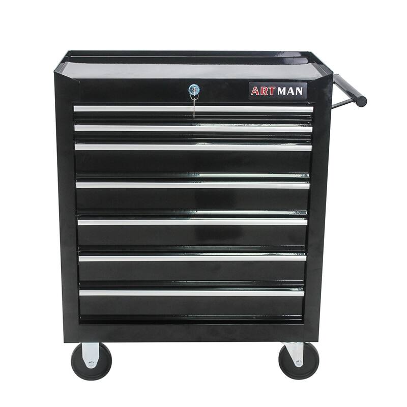 7 Drawers Multifunctional Tool Cart with Wheels - Black
