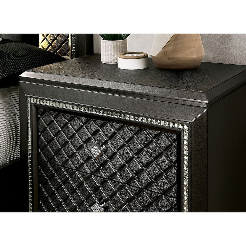 2 Drawers Wooden Nightstand with Pebbled Texture Design