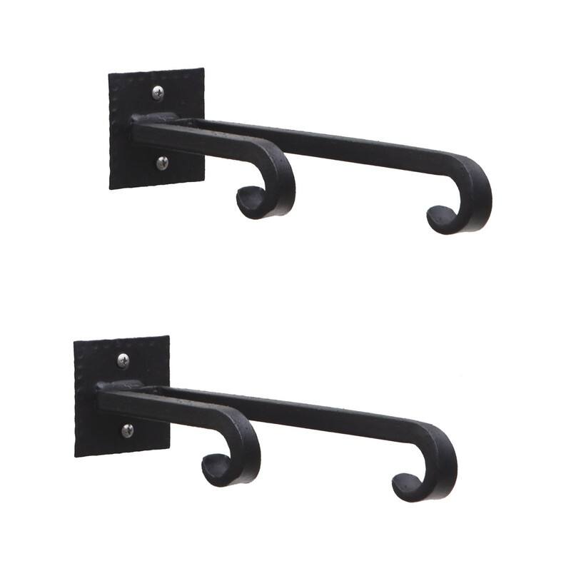Achla Designs Set of 2 Lodge Double Brackets w/Multiple Hooks, 9.5 Inch long, Black Powder Coat Finish