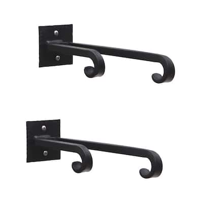 Achla Designs Set of 2 Lodge Double Brackets w/Multiple Hooks, 9.5 Inch long, Black Powder Coat Finish