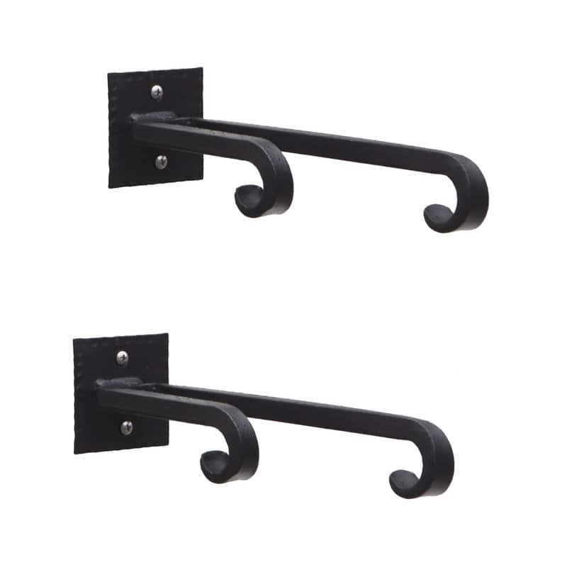 Achla Designs Set of 2 Lodge Double Brackets w/Multiple Hooks, 9.5 Inch long, Black Powder Coat Finish