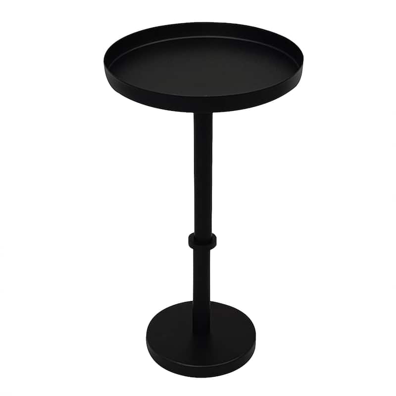 Ara 22 Inch Side End Table, Vintage Sleek Pillar Base, Round Tray Top Matte Black