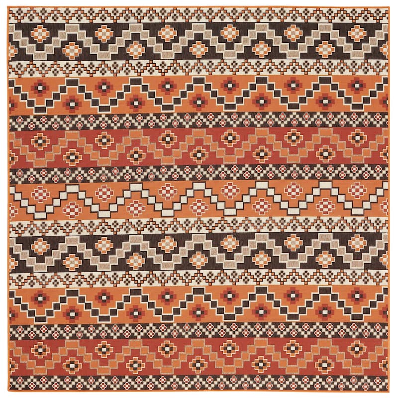 SAFAVIEH Veranda Dymph Indoor /Outdoor Waterproof Patio Backyard Rug - 6'7" Square - Red/Chocolate