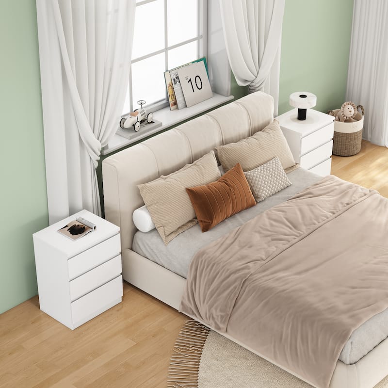 19.7"Nightstand with 3 Drawers,Set of 2,Beside Table with Drawers Handle Free Design,Thickened Top Plate,3 Drawer